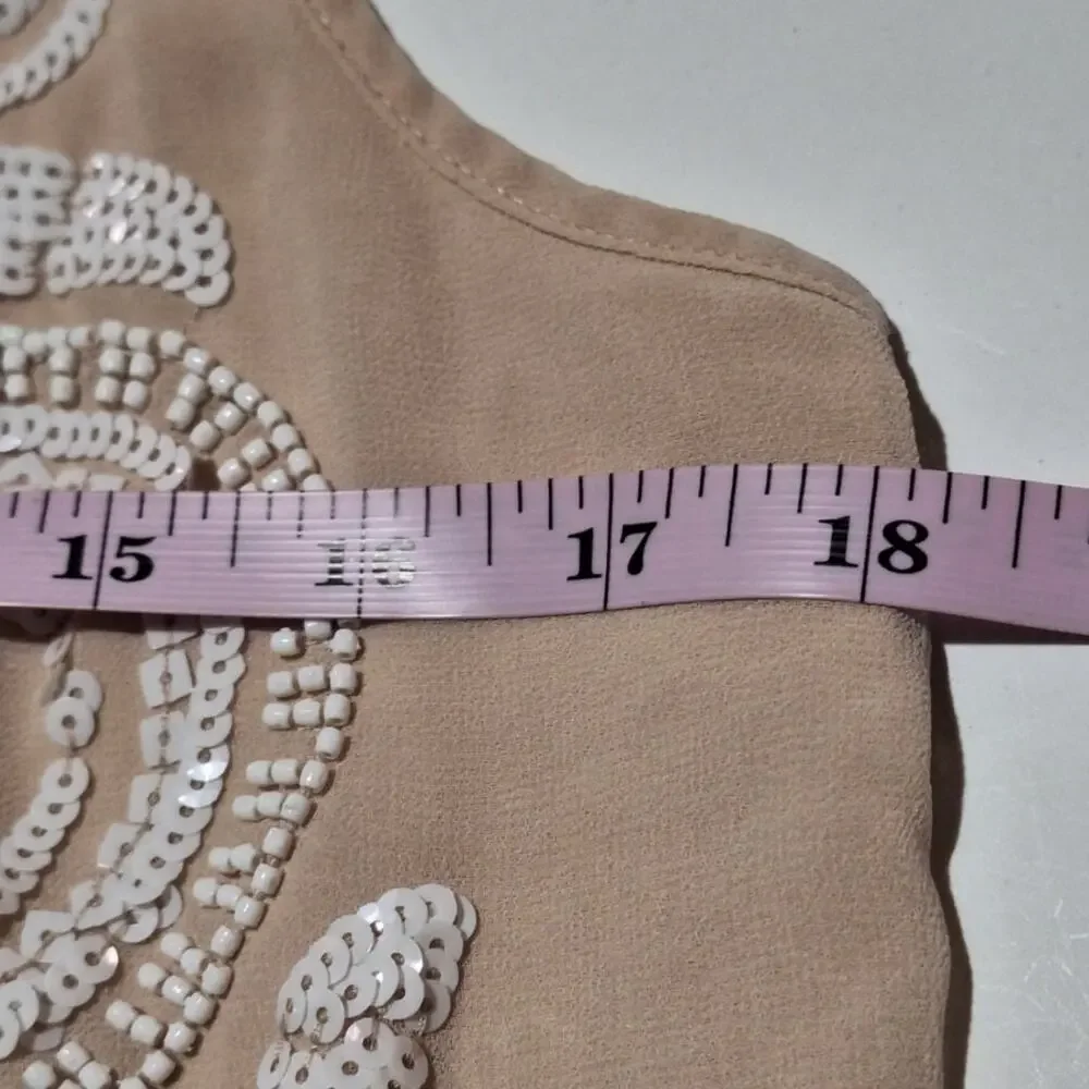 Express Tank Top Women Small Beaded Sequined Floral BohoChic Minimalist Neutral